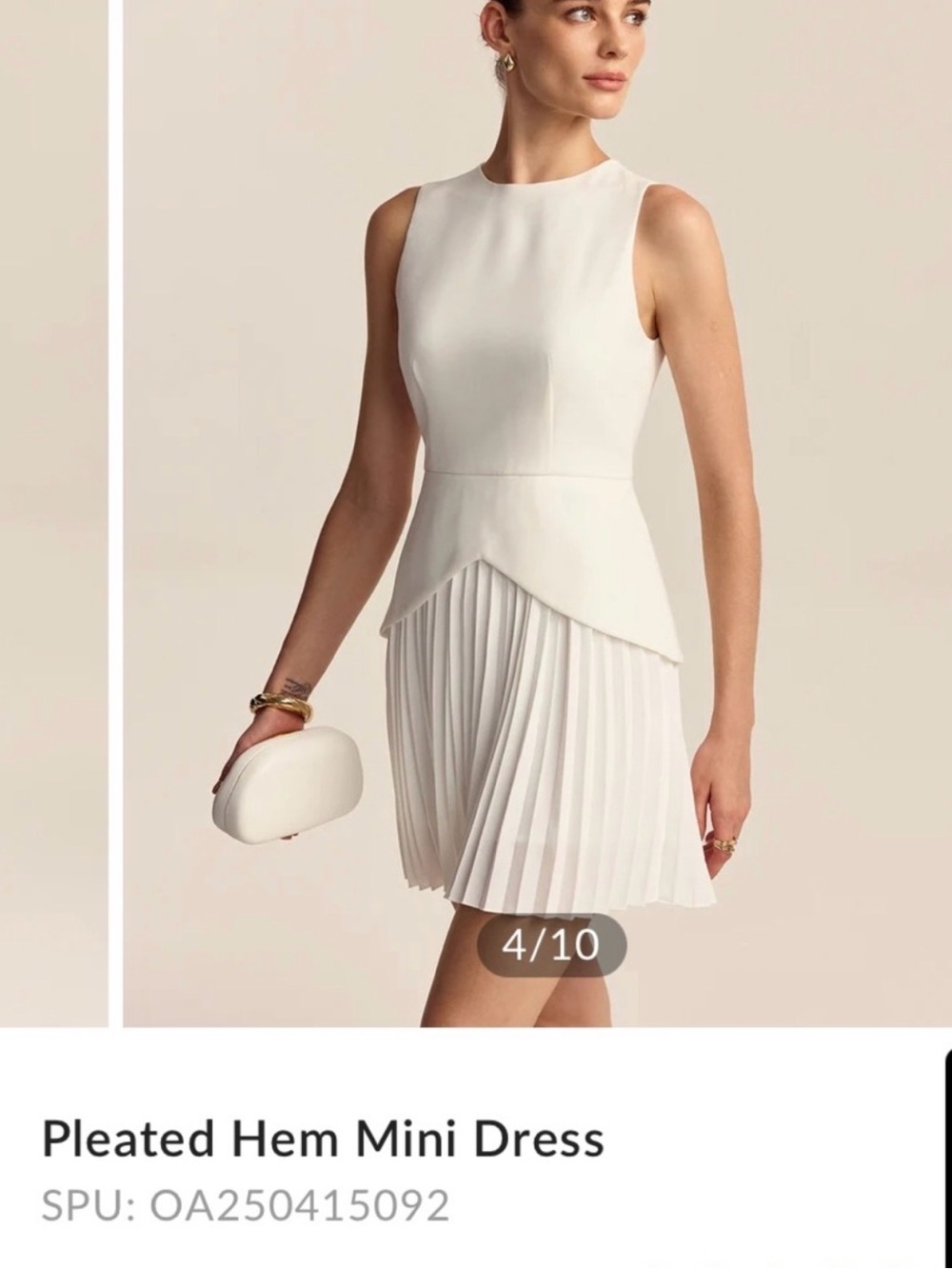 Commense Cream Pleated Hem Mini Dress